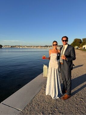 Park & Fifth White Strapless Lace-Pattern Maxi Gown